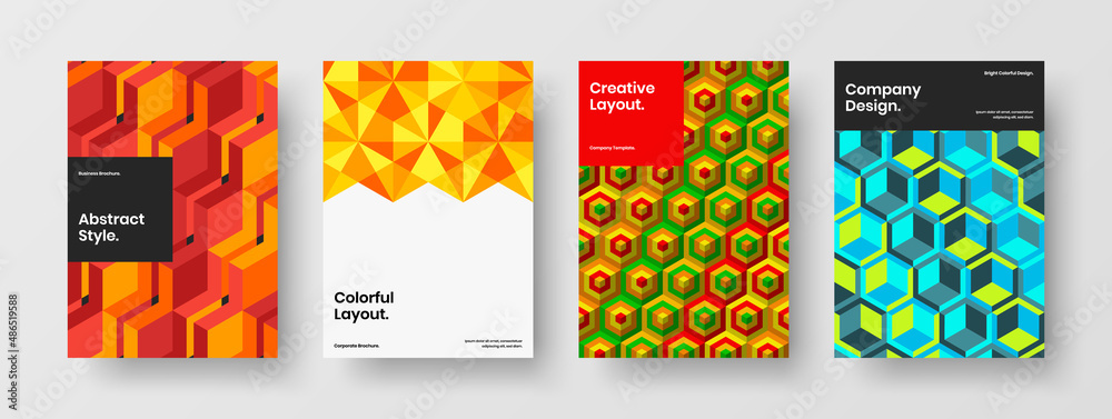 Naklejka premium Simple poster A4 vector design template collection. Vivid geometric pattern flyer layout composition.