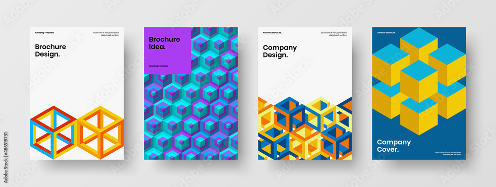 Multicolored front page vector design template set. Colorful geometric tiles poster concept collection.