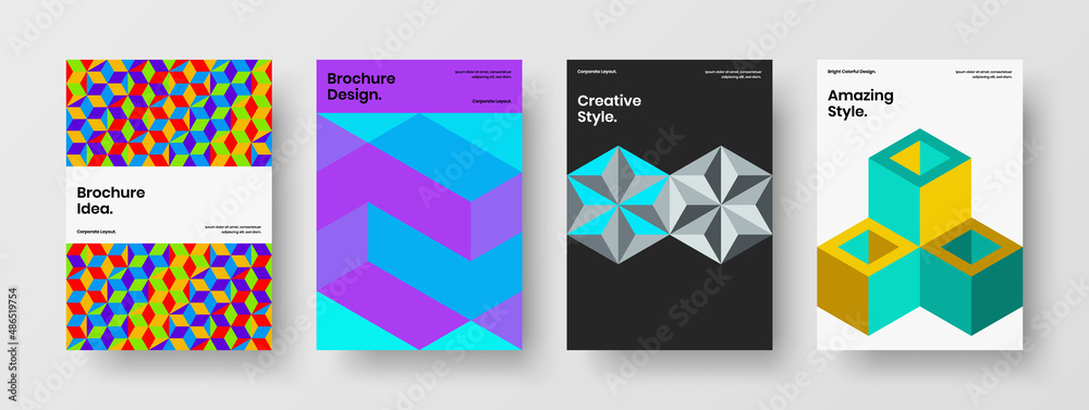 Unique corporate identity design vector illustration collection. Fresh geometric pattern front page concept set.