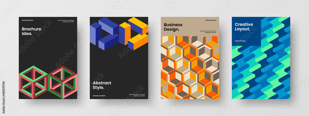 Fototapeta premium Creative mosaic pattern banner concept composition. Vivid magazine cover A4 vector design layout set.
