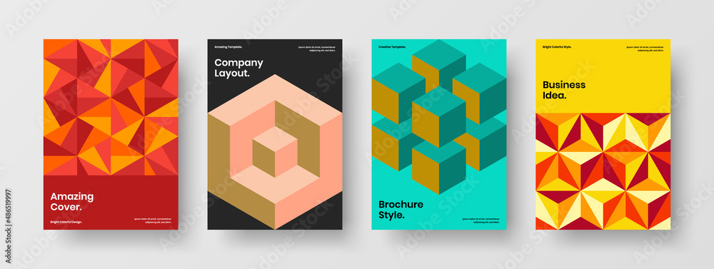 Naklejka premium Creative booklet A4 vector design illustration set. Abstract mosaic pattern postcard template composition.