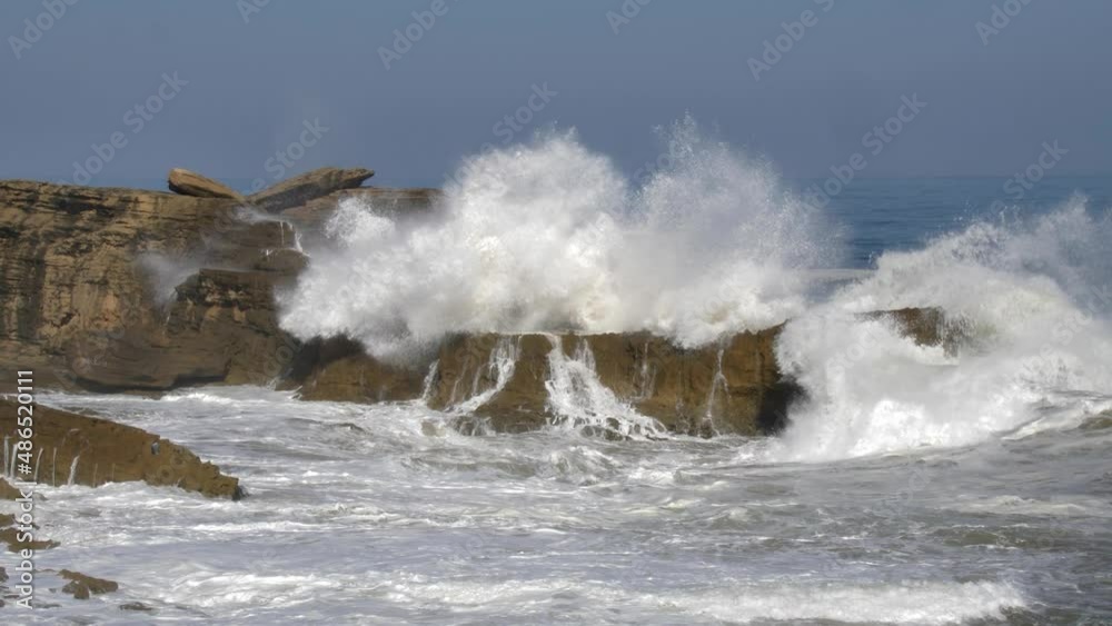 Huge Violent Waves Breaking on Rock Cliffs on Atlantic Ocean in Morocco Huge Violent Waves Breaking on Rock Cliffs on Atlantic Ocean in Morocco