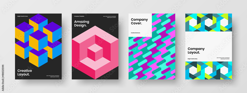 Original annual report vector design template composition. Abstract geometric hexagons brochure layout set.