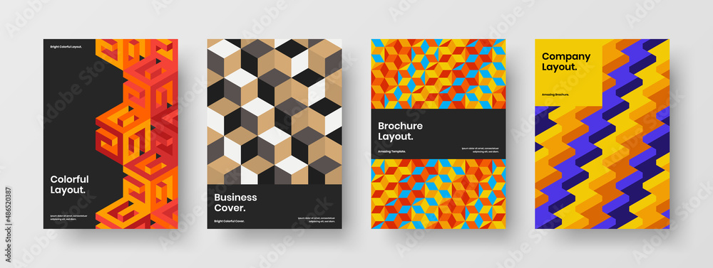 Fototapeta premium Trendy geometric pattern poster concept composition. Unique presentation design vector template bundle.
