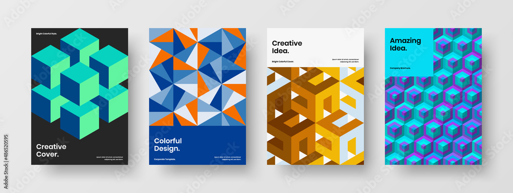 Fototapeta premium Simple geometric shapes presentation concept bundle. Original banner A4 design vector illustration set.