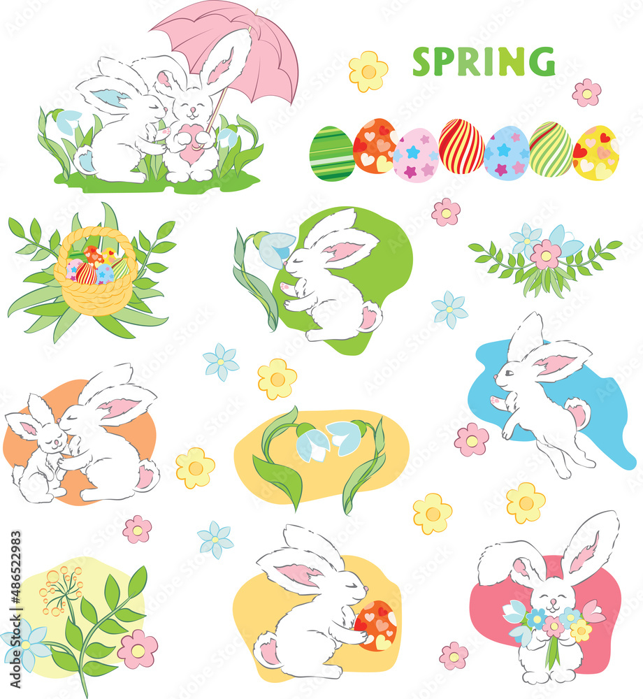 A set of cutie bunnies and rabbits family Easter.