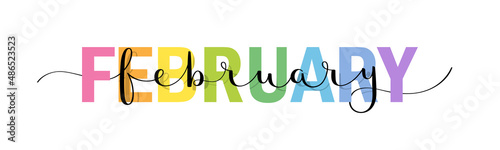 FEBRUARY colorful vector mixed typography banner with brush calligraphy