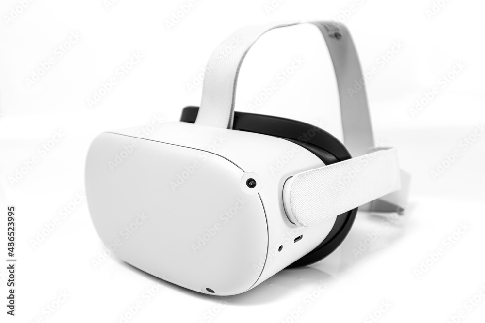 Virtual reality VR glasses on white background. VR helmet or virtual reality glasses on isolated background. Virtual reality VR glasses on white background. VR helmet or virtual reality glasses on isolated background.