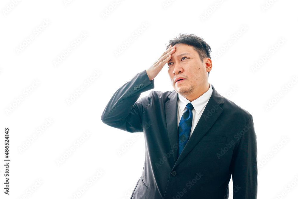 熱を出すスーツを着た中年男性 熱を出すスーツを着た中年男性