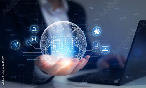 Internet of things (IoT) with  devices and connectivity concepts on a network.Innovation sign and network connections.Business marketing technology industry.