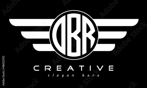 OBR three letter monogram type circle letter logo with wings vector template.