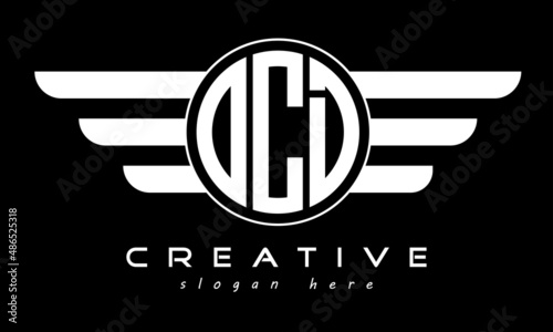 OCD three letter monogram type circle letter logo with wings vector template.