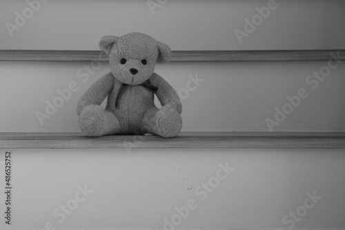 teddy bear on the sill, sad​ eyes​ like​ waiting​ ​for​ ​something​