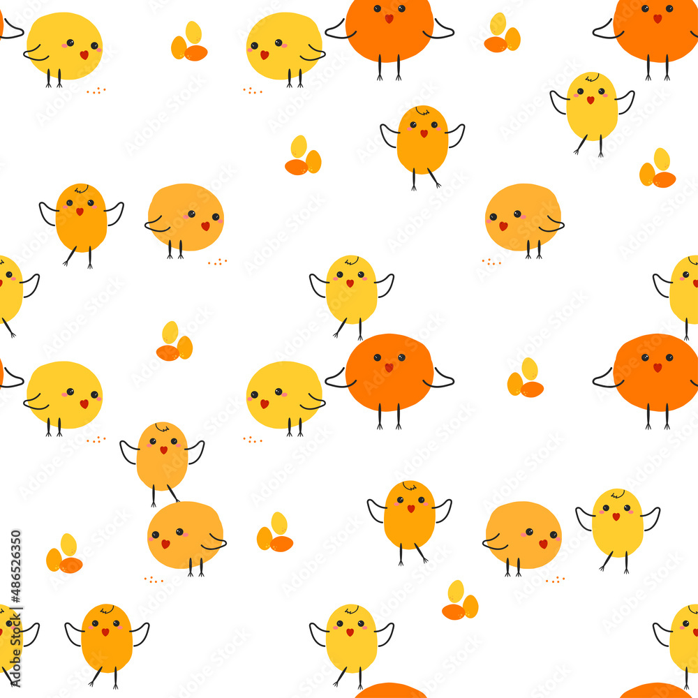 Chick cartoon vector seamless illustration in flat style. Spring drawing collection. Holiday design. Happy easter.