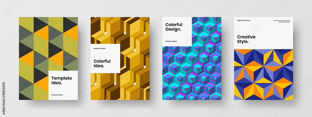 Fototapeta premium Simple postcard A4 design vector layout collection. Amazing mosaic tiles placard concept set.