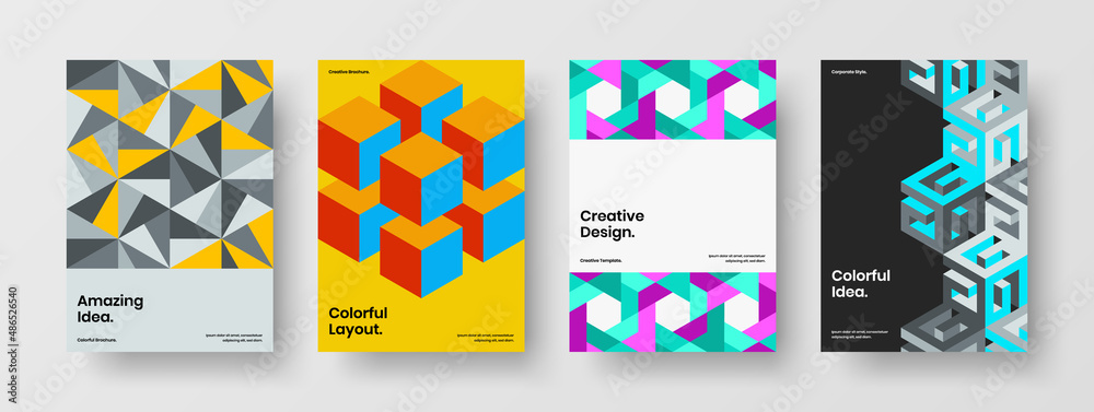 Naklejka premium Original handbill design vector template bundle. Fresh mosaic pattern company identity layout collection.