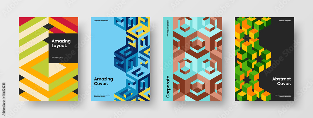 Fototapeta premium Modern mosaic pattern pamphlet template collection. Amazing leaflet A4 vector design illustration bundle.