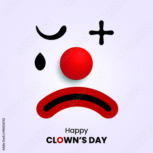 Sad clown face with big red rubber nose