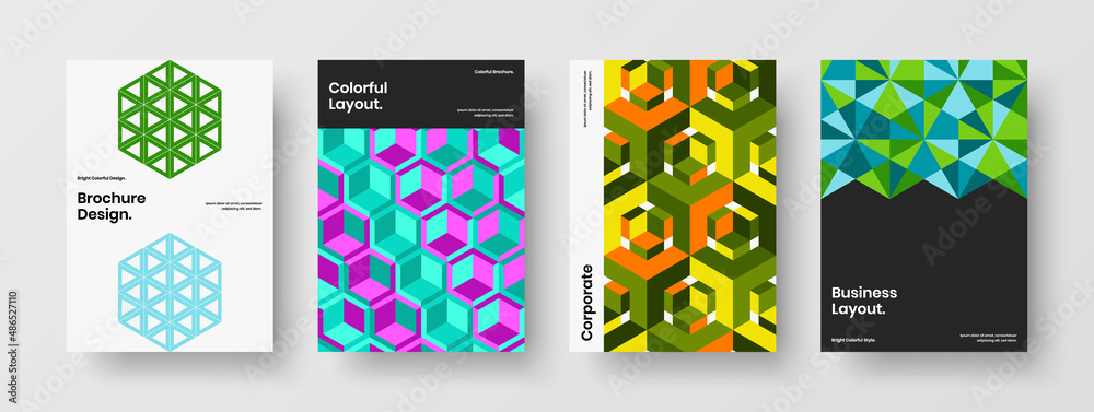 Fototapeta premium Minimalistic geometric shapes postcard layout composition. Colorful company cover vector design concept set.