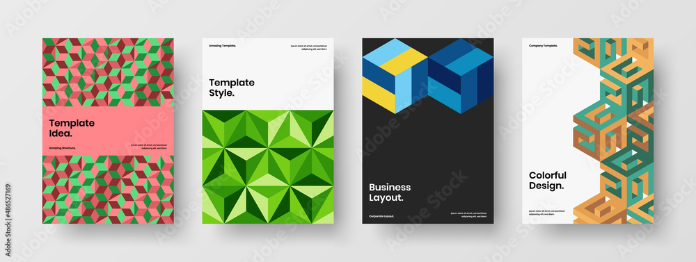 Clean geometric shapes poster concept composition. Amazing catalog cover design vector layout set.