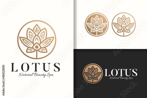 Golden lotus flower logo and icon template