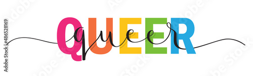 QUEER colorful vector mixed typography banner with brush calligraphy