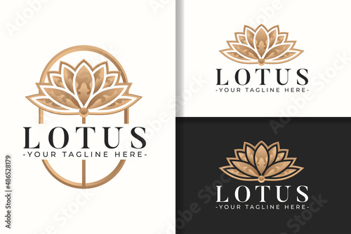 Unique golden lotus flower logo template
