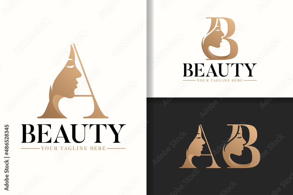 Feminine monogram logo letter A and B with woman silhouette Stock ...