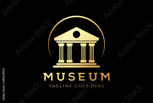 Golden Luxury House with Pillar for Bank Court Law or Museum Logo Design Vector