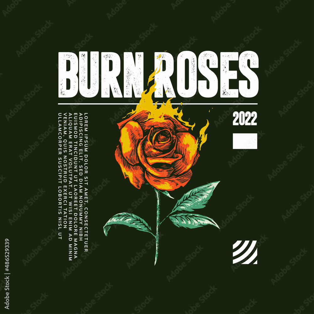 burn rose artwork with street wear style Stock Vector | Adobe Stock