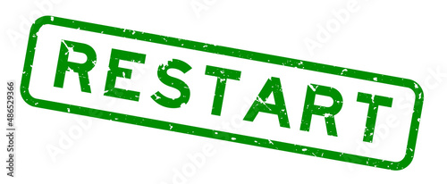 Grunge green restart word square rubber seal stamp on white background