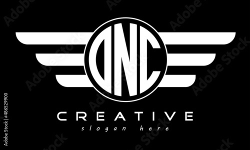 ONC three letter monogram type circle letter logo with wings vector template. photo