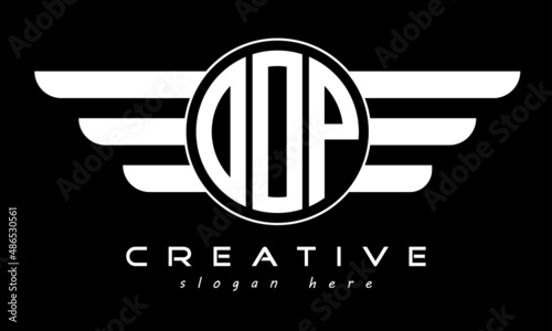 OOP three letter monogram type circle letter logo with wings vector template.