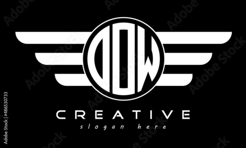 OOW three letter monogram type circle letter logo with wings vector template. photo