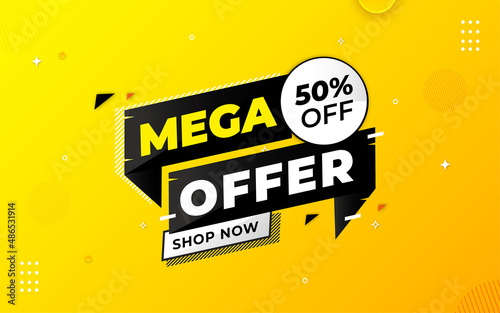 Mega Offer sale poster, sale banner design template with 3d editable text effect
