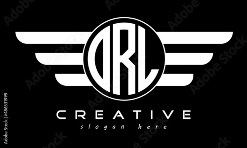 ORL three letter monogram type circle letter logo with wings vector template.