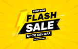 Flash sale poster, sale banner design template with 3d editable text effect