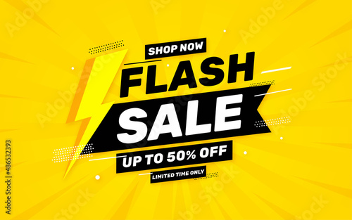 Flash sale poster, sale banner design template with 3d editable text effect