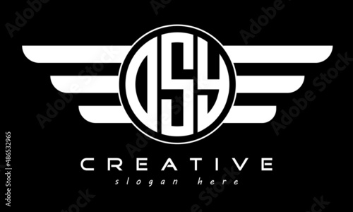 OSY three letter monogram type circle letter logo with wings vector template.