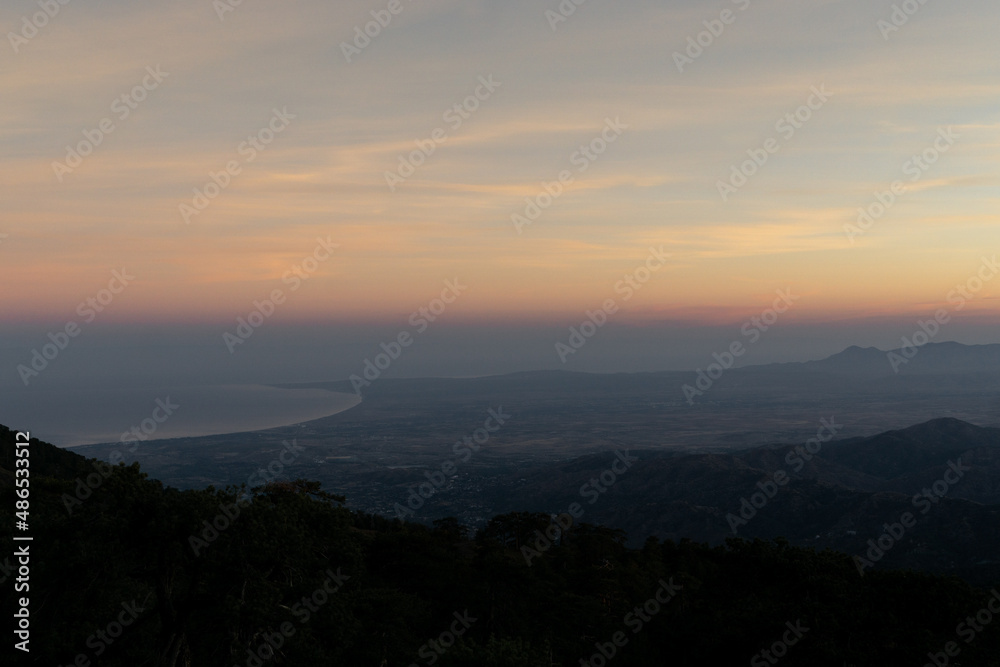 Sunrise panorama from Mount Olympos in Cyprus