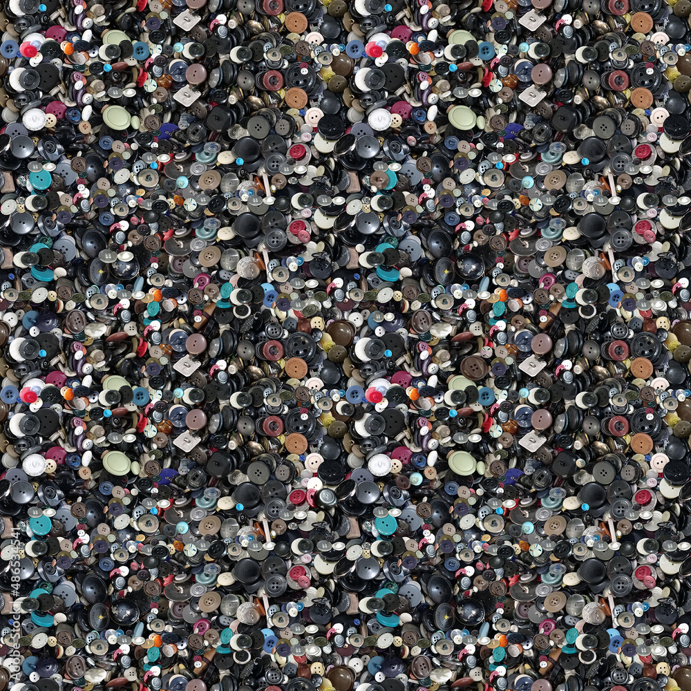 Fototapeta premium Seamless texture of randomly sketched in a large number of old buttons
