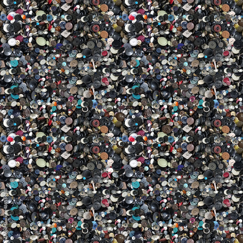 Seamless texture of randomly sketched in a large number of old buttons