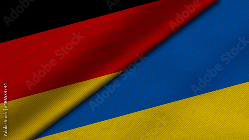 3D Rendering of two flags from Republic of Germany and ukraine together with fabric texture  bilateral relations  peace and conflict between countries  great for background