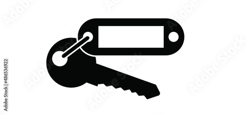 Pplastic keyring and label. Empty label for hotel ( password ). Work, home or house bunch key. Cartoon cylinder key icon or symbol. Door keys.