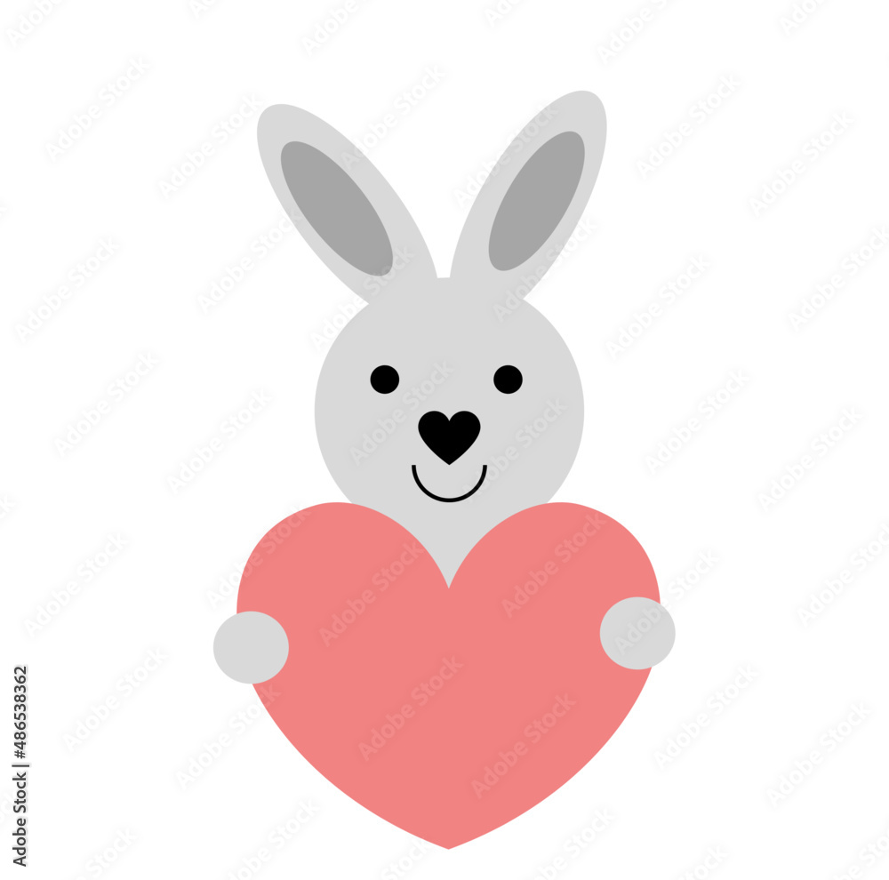 Obraz premium Bunny character holding a heart. The design is suitable for a postcard, poster, t-shirt.