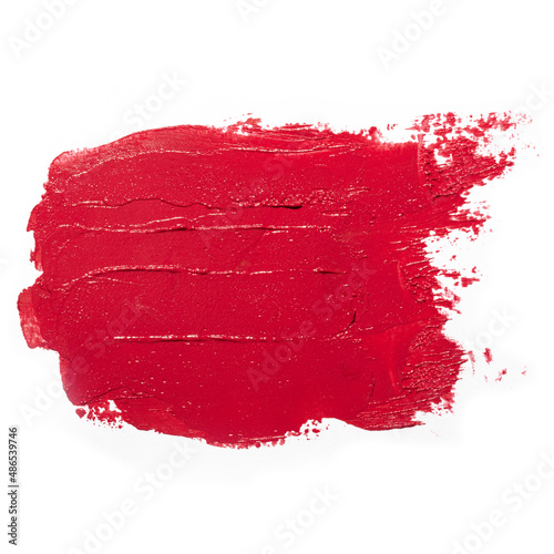 Beauty swatches. Lipsticks smear, palette of smudged lipsticks isolated on white background. Red color of cosmetic product smear sample