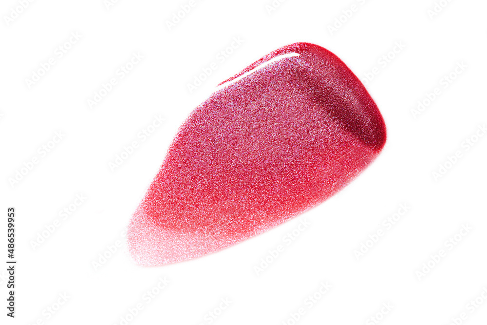 Beauty swatches. Lipsticks smear, palette of smudged lipsticks isolated on white background. Red