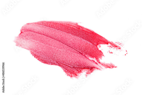 Beauty swatches. Lipsticks smear, palette of smudged lipsticks isolated on white background. Red color of cosmetic product smear sample