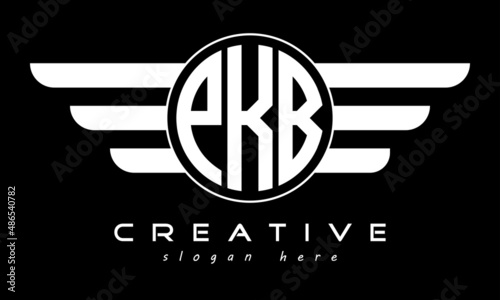 PKB three letter monogram type circle letter logo with wings vector template.