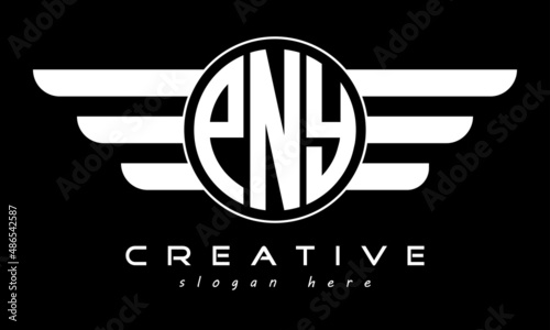 PNY three letter monogram type circle letter logo with wings vector template. photo